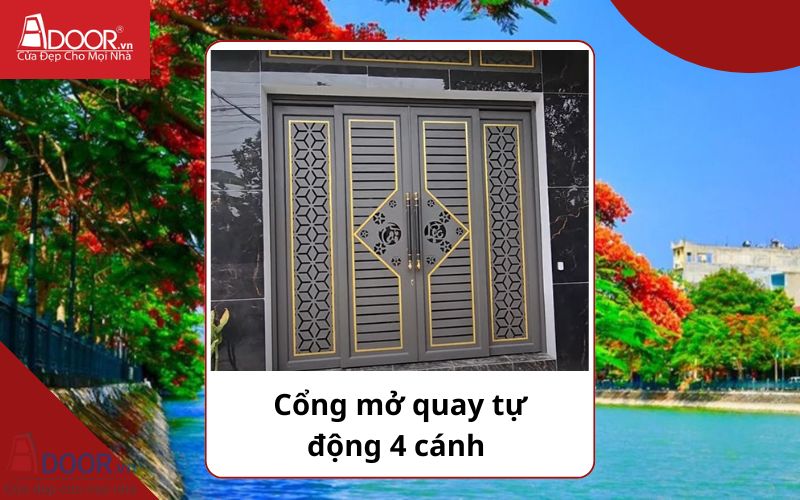 Cổng mở quay 4 cánh - Cửa cổng tự động Hải Phòng 