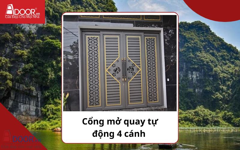 Cổng mở quay 4 cánh - Cửa cổng tự động Hoa Lư