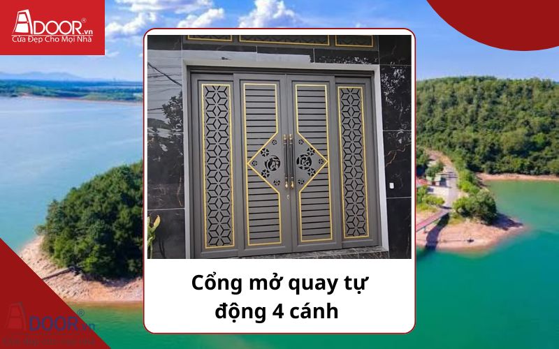 Cổng mở quay 4 cánh- Cửa cổng tự động Hà Tĩnh