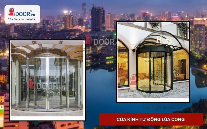 Hệ cửa kính tự động Hoàng Mai lùa cong Hệ cửa kính tự động Hoàng Mai lùa cong