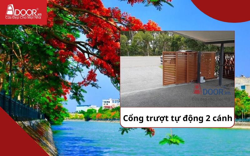 Cổng trượt 2 tấm - Cửa cổng tự động Hải Phòng 
