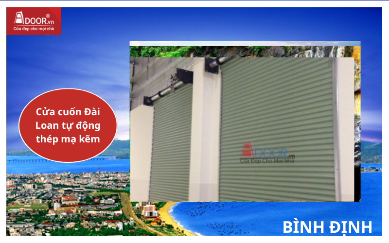 Cửa cuốn Đài Loan Bình Định tự động thép mạ kẽm