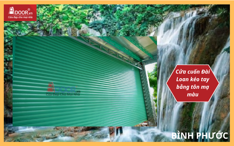 Cửa cuốn Đài Loan Adoor kéo tay bằng tôn mạ màu cửa cuốn Đài Loan Bình Phước