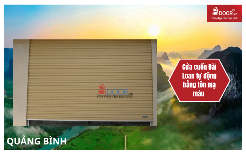 Cửa cuốn Đài Loan Quảng Bình tự động bằng tôn mạ màu Adoor Cửa cuốn Đài Loan Quảng Bình tự động bằng tôn mạ màu Adoor