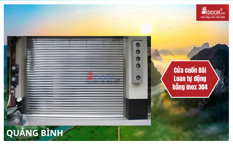 Cửa cuốn Đài Loan Quảng Bình tự động bằng inox 304 Cửa cuốn Đài Loan Quảng Bình tự động bằng inox 304