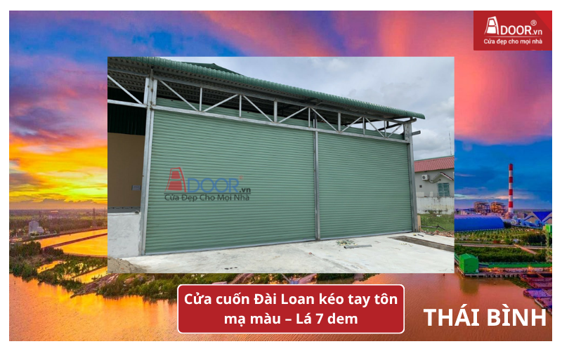 Cửa cuốn Đài Loan kéo tay tôn mạ màu – Lá 7 dem cửa cuốn Đài Loan Thái Bình