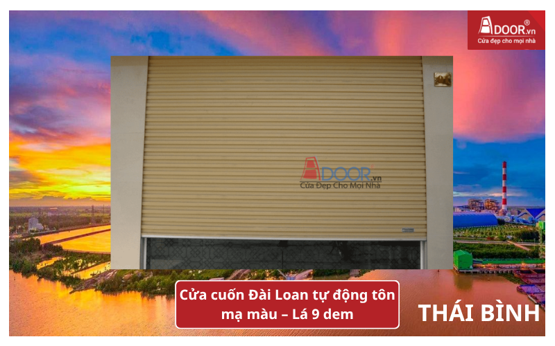 Cửa cuốn Đài Loan tự động tôn mạ màu – Lá 9 dem cửa cuốn Đài Loan Thái Bình