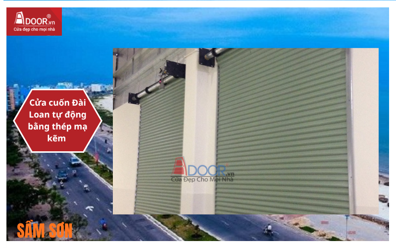 Cửa cuốn Đài Loan Sầm Sơn (Thanh Hóa) tự động bằng thép mạ kẽm Adoor – Lá 6 dem