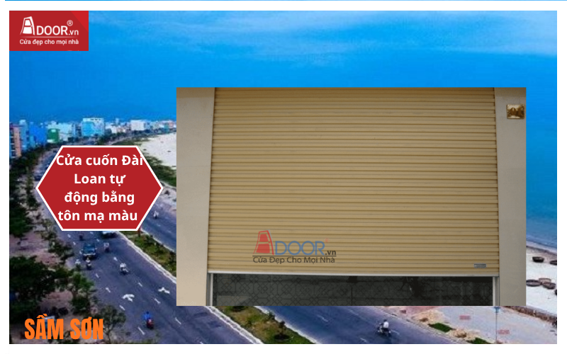 Cửa cuốn Đài Loan Sầm Sơn (Thanh Hóa) tự động bằng tôn mạ màu Adoor – Lá 8 dem