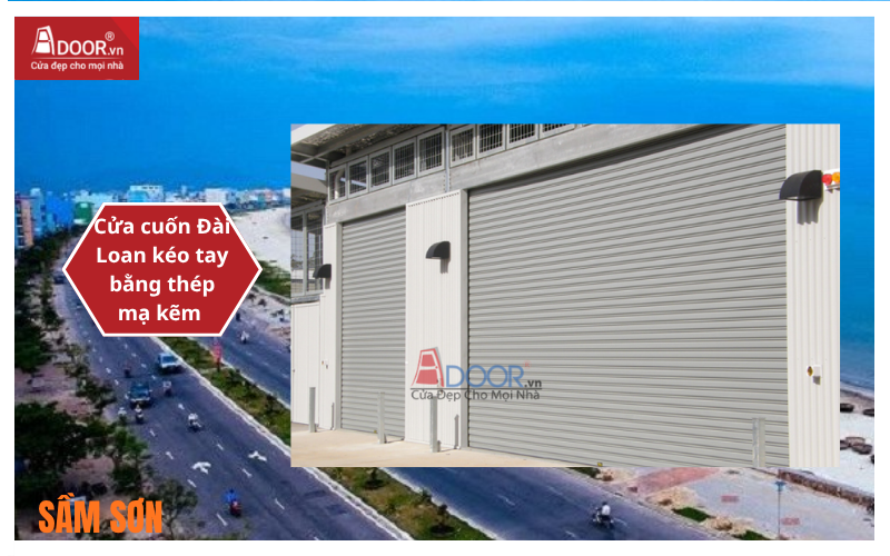 Cửa cuốn Đài Loan Sầm Sơn (Thanh Hóa) kéo tay bằng thép mạ kẽm Adoor – Lá 9 dem