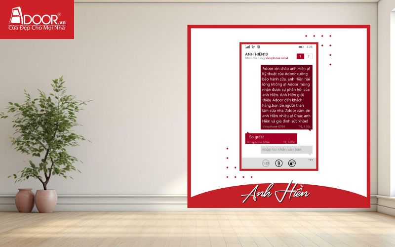 Phản hồi khách hàng anh Hiền về Adoor