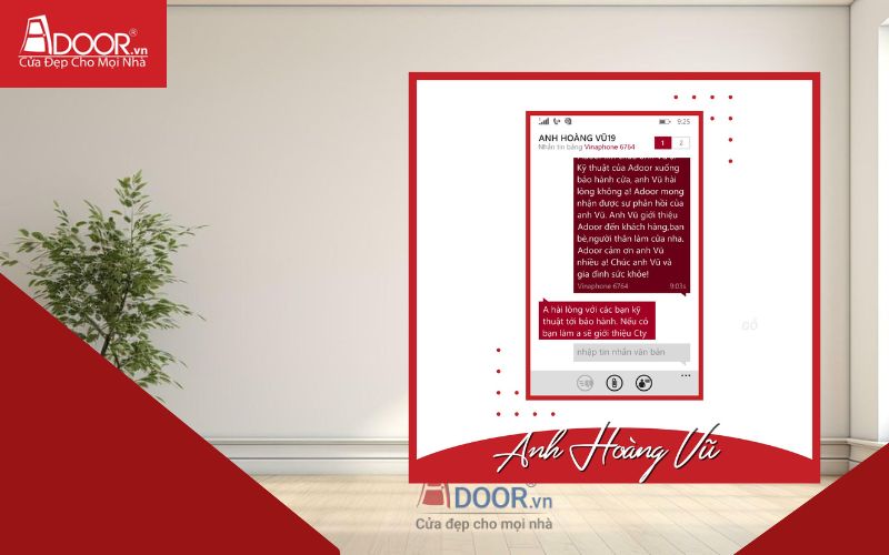 Phản hồi khách hàng anh Hoàng Vũ về Adoor