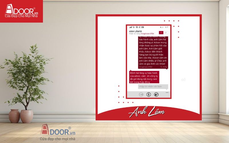Phản hồi khách hàng anh Lâm về Adoor
