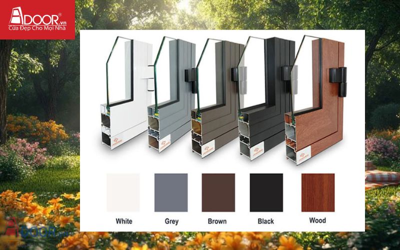 Màu sắc nhôm kính Xingfa Màu sắc nhôm kính Xingfa: trắng, ghi, nâu, đen, vân gỗ