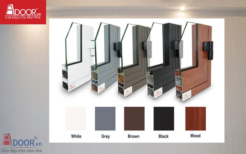 Bảng màu nhôm Xingfa White, Grey, Brown, Black, Wood trong bảng báo giá nhôm Xingfa