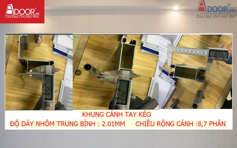 Độ dày khung cánh tay kéo 2,01mm trong bảng báo giá nhôm Xingfa