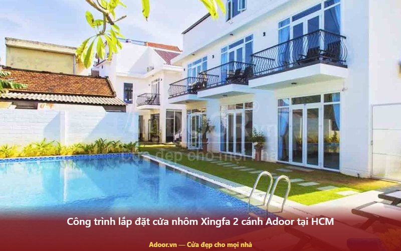 Công trình lắp đặt cửa nhôm Xingfa 2 cánh Adoor tại HCM