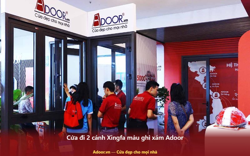 Cửa đi 2 cánh Xingfa màu ghi xám Adoor