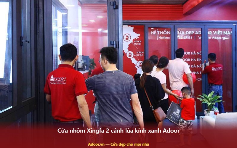 Cửa nhôm Xingfa 2 cánh lùa kính xanh Adoor