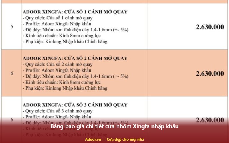 Báo giá cửa Xingfa Bảng báo giá chi tiết cửa nhôm Xingfa nhập khẩu — Adoor.vn