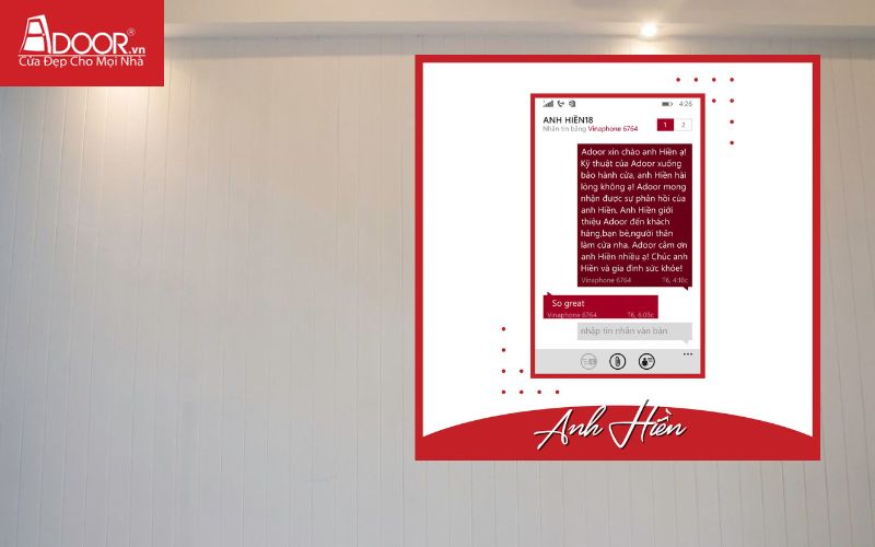 Phản hồi của anh Hiền về dịch vụ và giá nhôm Xingfa tại Adoor