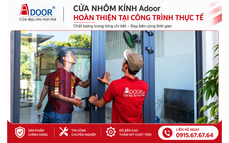 Thi công cửa nhôm kính Adoor tại công trình