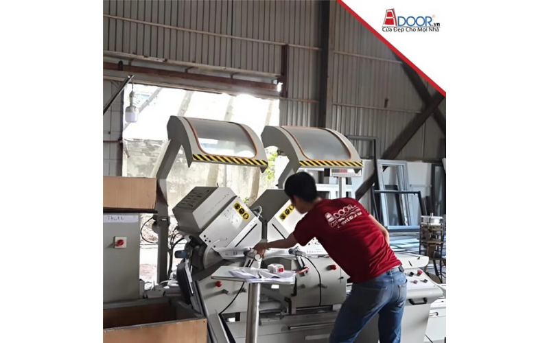 Máy gia công cửa nhôm tại xưởng Adoor