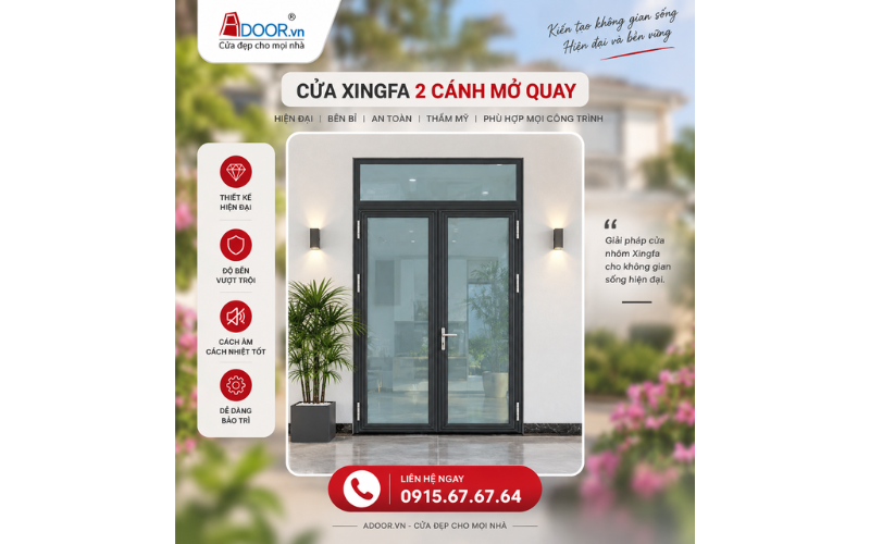 Cửa nhôm Xingfa 2 cánh mở quay Adoor