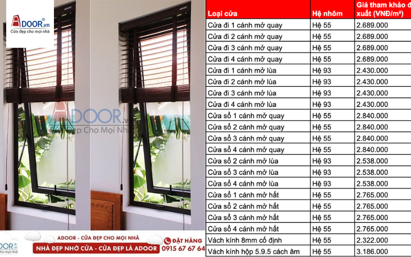 Bảng giá cửa nhôm kính Xingfa Bình Định