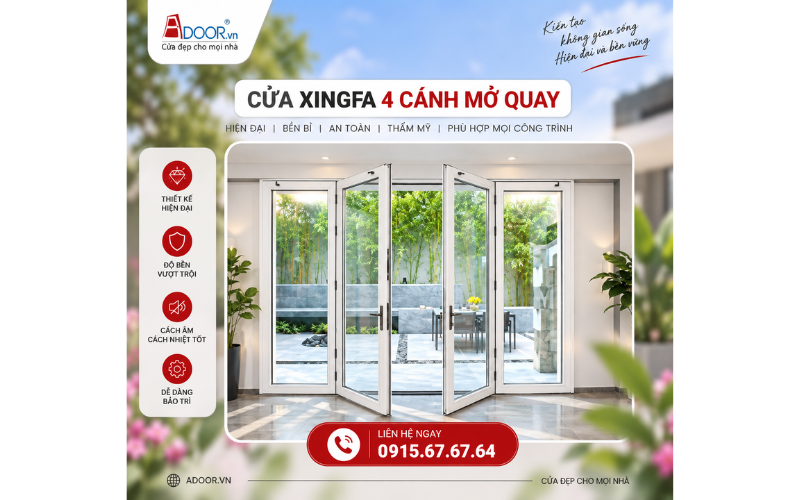 Cửa nhôm Xingfa 4 cánh mở quay Adoor