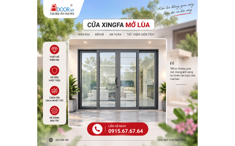 Mẫu cửa nhôm Xingfa mở lùa Adoor