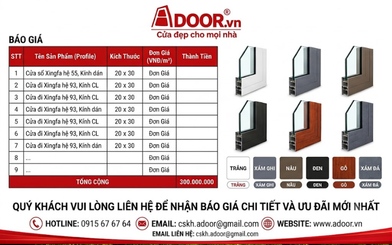 Màu sắc cửa nhôm Xingfa - Nhận tư vấn - Báo giá 