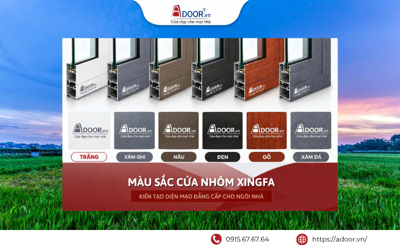 Cửa nhôm Xingfa Vĩnh Phúc - Màu sắc cửa nhôm Xingfa Adoor đa dạng với các gam màu phổ biến như ghi xám, đen tuyền, trắng sứ, nâu cà phê và vân gỗ Bộ sưu tập màu sắc cửa nhôm Xingfa Adoor đa dạng, phù hợp với nhiều phong cách thiết kế công trình