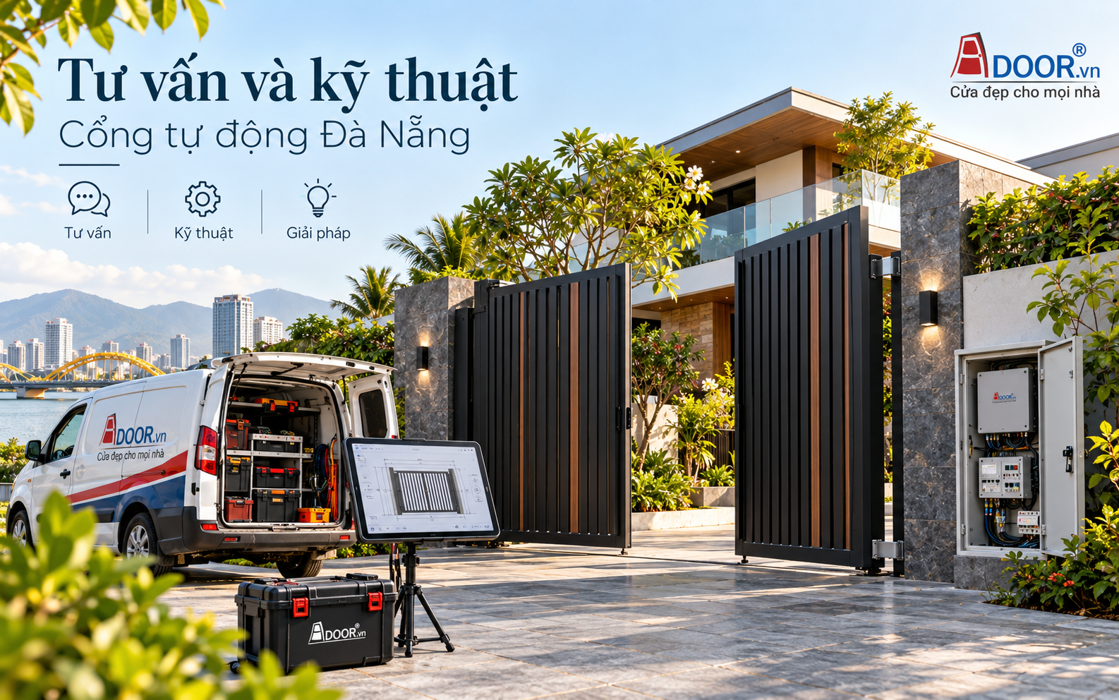 Cổng tự động tại Đà Nẵng – Adoor tư vấn lựa chọn motor, giải pháp kỹ thuật và lắp đặt theo đặc điểm công trình