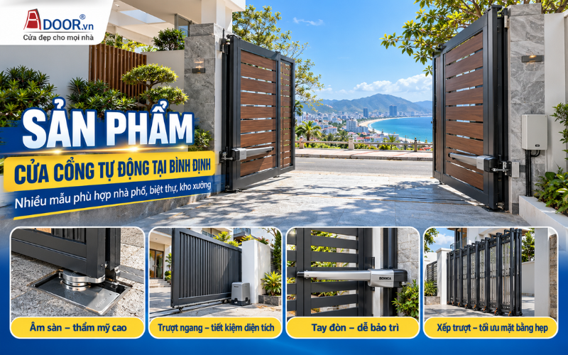 Giá cổng tự động tại Bình Định – Các mẫu cổng âm sàn, tay đòn, trượt ngang và xếp trượt Adoor