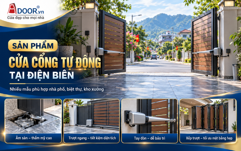 Các mẫu cổng âm sàn, tay đòn, trượt ngang và xếp trượt Adoor