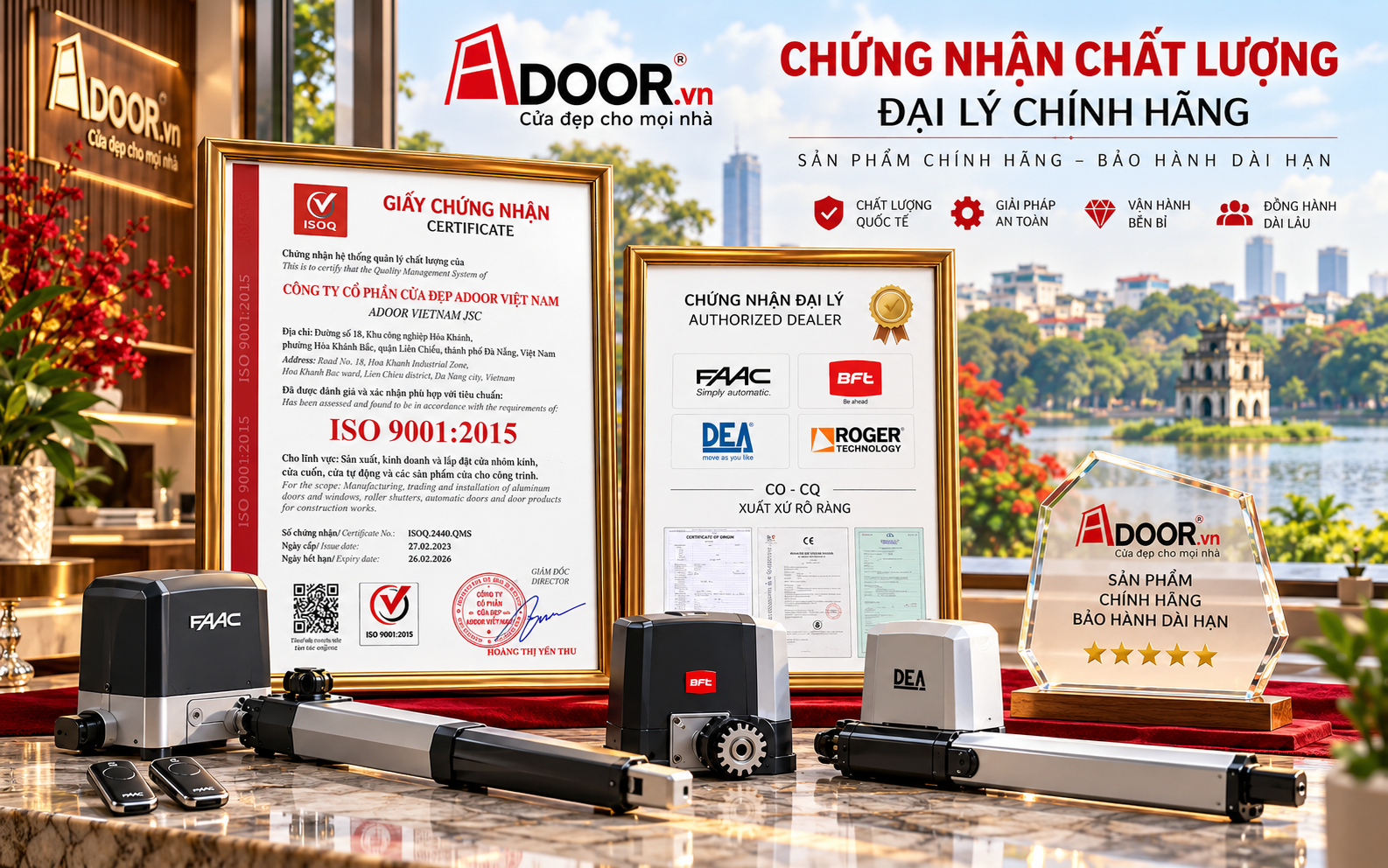 Cổng tự động tại Hà Nội - Chứng nhận chất lượng và các loại motor cổng tự động Adoor