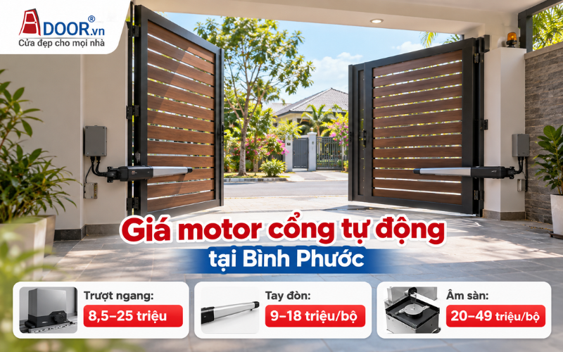 Giá cửa cổng tự động tại Bình Phước – Bảng giá motor tay đòn, âm sàn và phụ kiện Adoor 