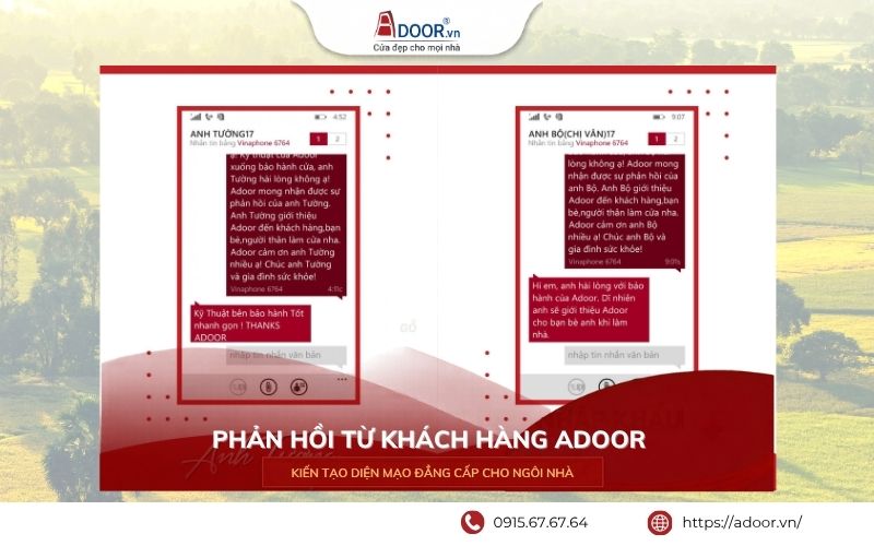 Phản hồi của khách hàng về chất lượng sản phẩm và dịch vụ lắp đặt tại Adoor.Bạn