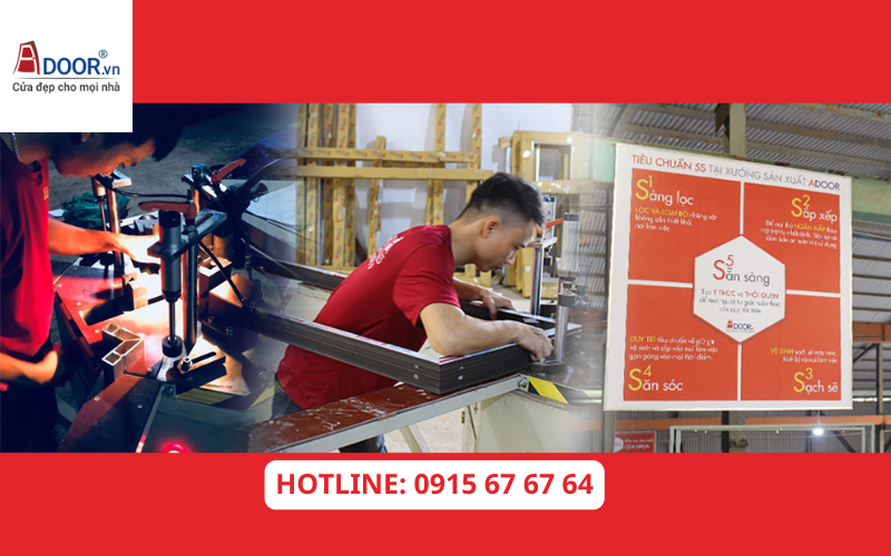 Nhân viên Adoor gia công cửa nhôm Xingfa tại xưởng