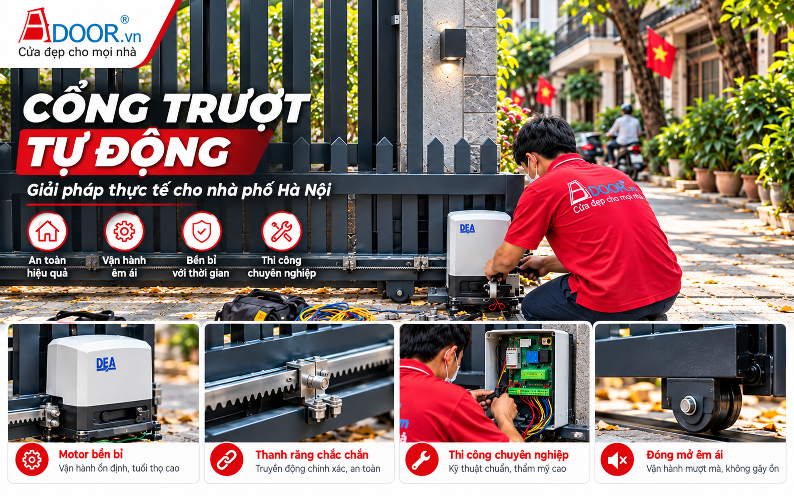 Cổng trượt tự động tại Hà Nội sử dụng motor DEA – Adoor