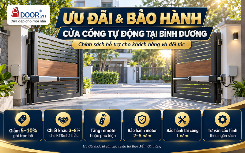 Cổng tự động Bình Dương – Ưu đãi và bảo hành Adoor