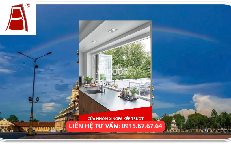 Cửa nhôm Xingfa xếp trượt cho không gian bếp