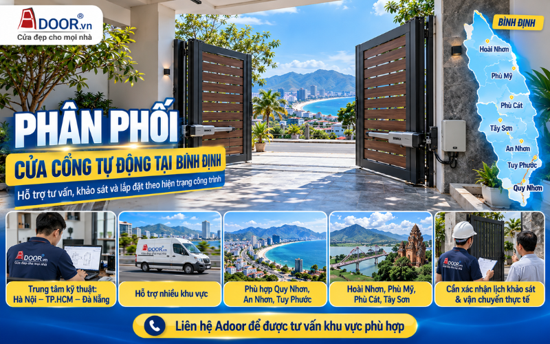 Giá cổng tự động tại Bình Định – Hoạt động phân phối và lắp đặt Adoor