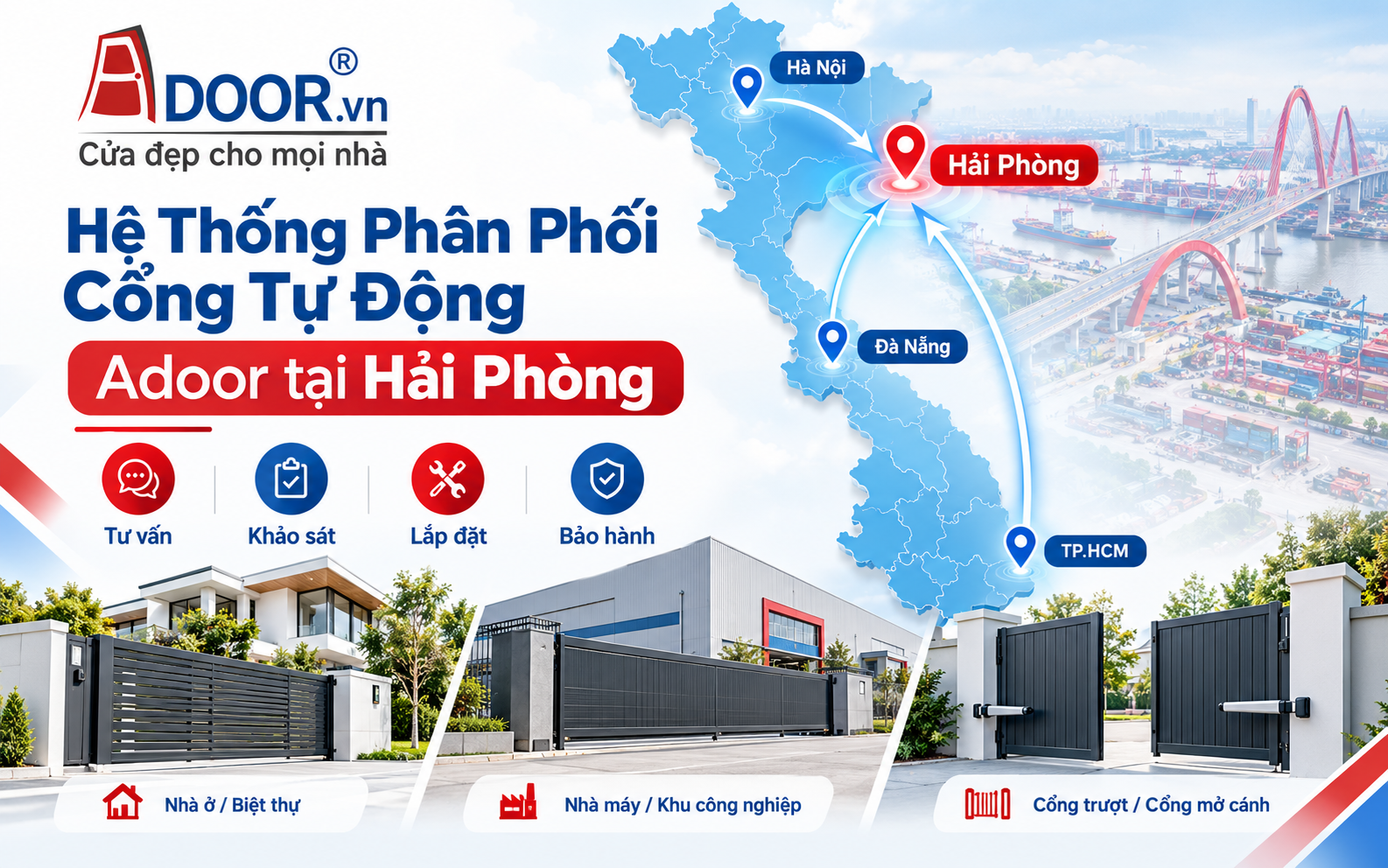 Cổng tự động tại Hải Phòng - Hệ thống phân phối tự động của Adoor