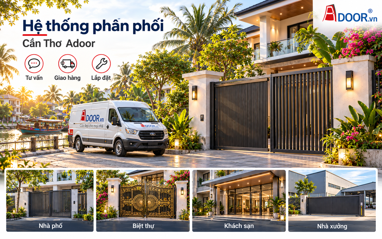 Cổng tự động tại Cần Thơ – Hệ thống phân phối và lắp đặt Adoor