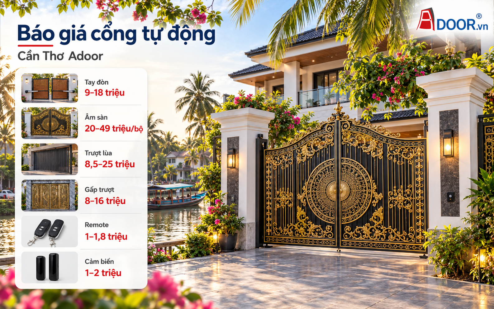 Cổng tự động tại Cần Thơ – Bảng giá các loại motor và phụ kiện Adoor tham khảo 