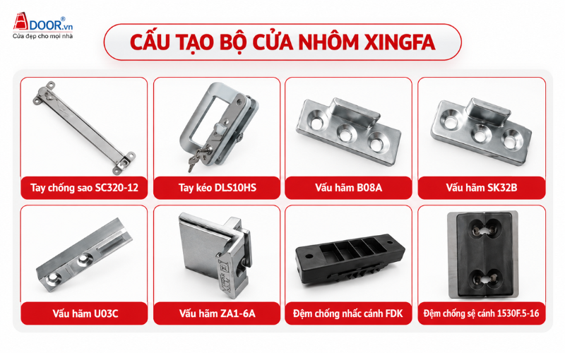 Phụ kiện cấu tạo cửa nhôm Xingfa