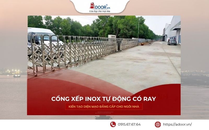 Cổng xếp inox tự động có ray