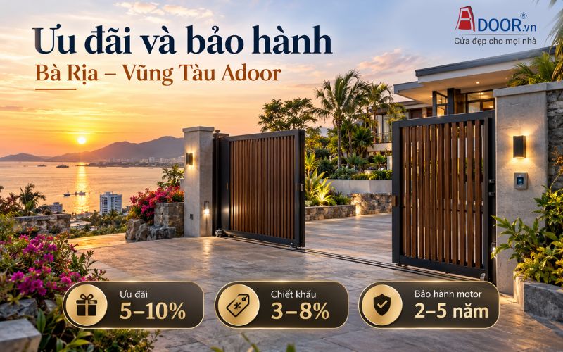 Cổng tự động tại Bà Rịa – Vũng Tàu – Chính sách ưu đãi và bảo hành tham khảo Adoor
